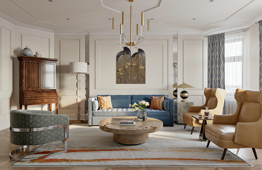 田園輕奢風格室內裝修效果圖-碧桂園新仕界四居180平米-客廳 田園輕奢風格室內裝修效果圖-碧桂園新仕界四居180平米-客廳