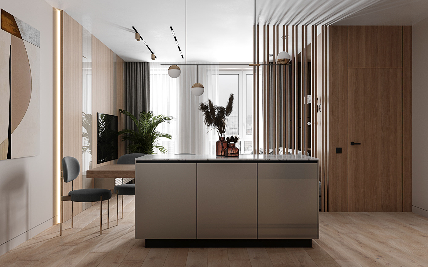 現代輕奢風格室內家裝案例效果圖-餐廳 現代輕奢風格室內家裝案例效果圖-餐廳