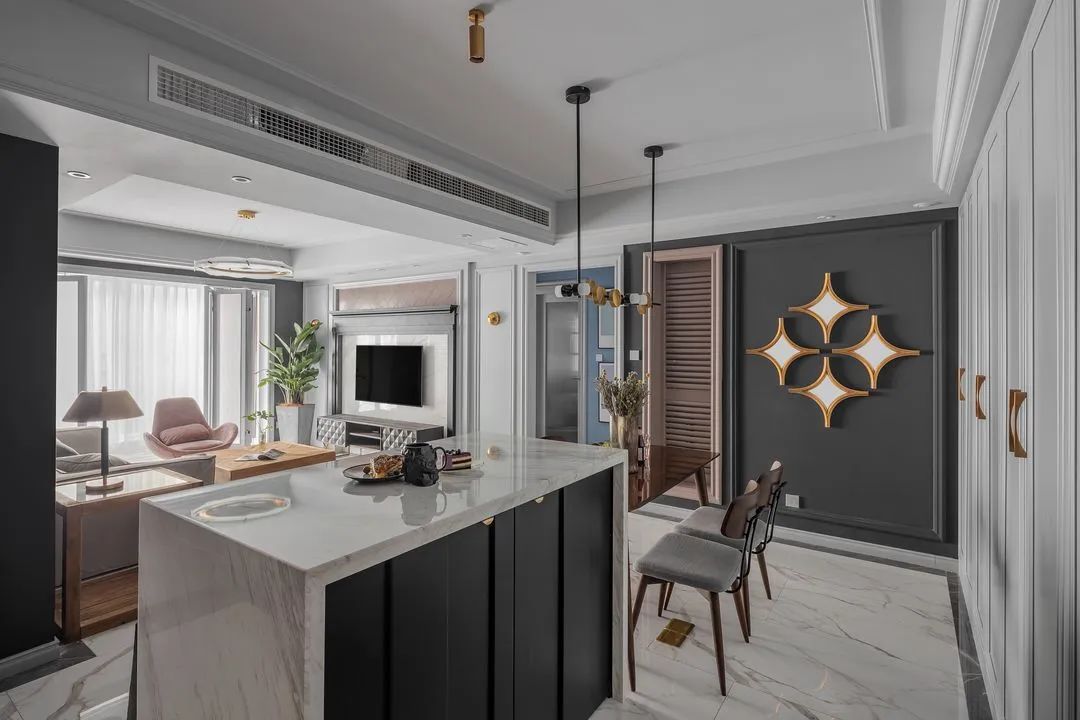 輕奢混搭風格家裝設計室內裝修效果圖-餐廳島臺 輕奢混搭風格家裝設計室內裝修效果圖-餐廳島臺
