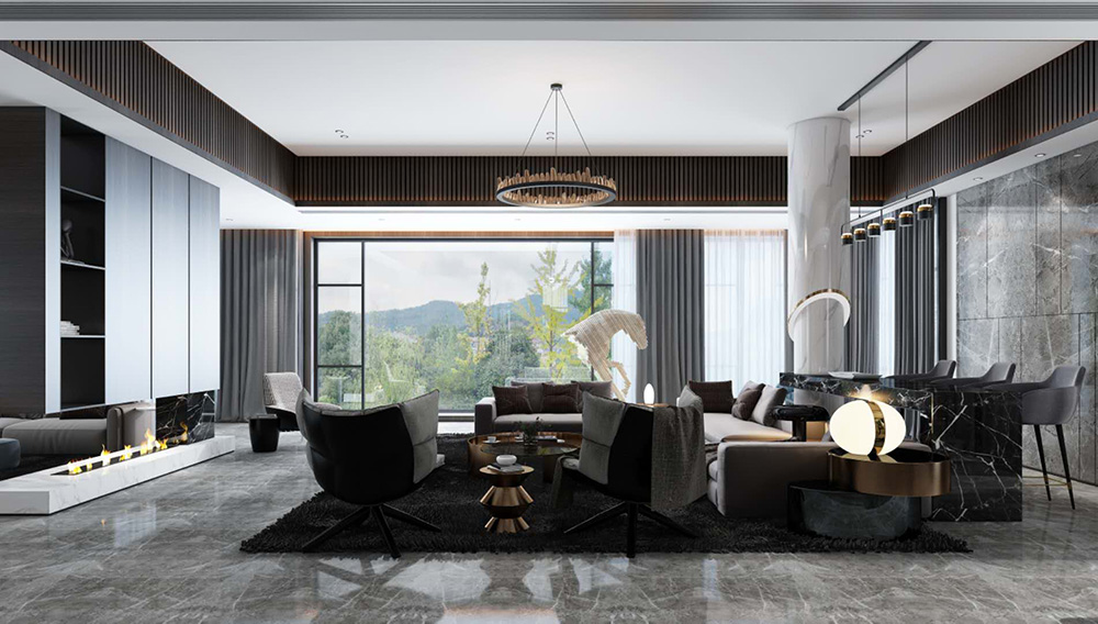 裝修公司現代輕奢風格別墅裝修效果圖-客廳 裝修公司現代輕奢風格別墅裝修效果圖-客廳