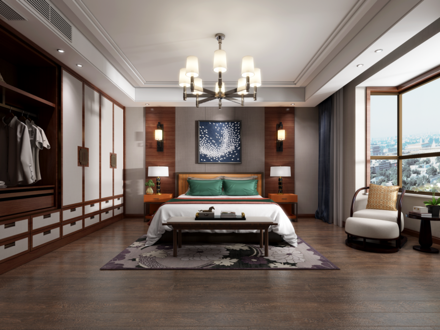 裝修案例新中式風(fēng)格別墅裝修效果圖-主臥 裝修案例新中式風(fēng)格別墅裝修效果圖-主臥