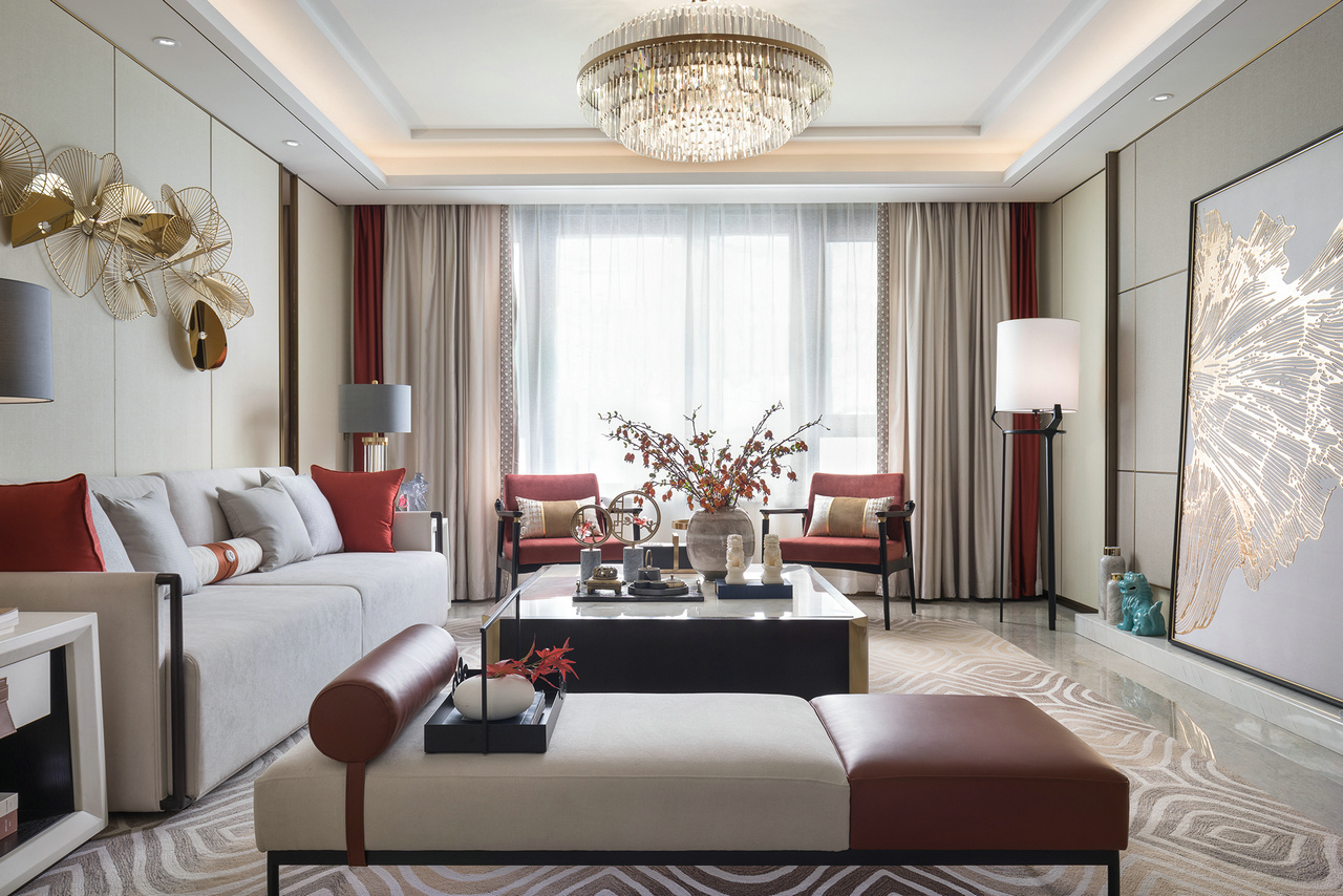 新中式風格室內家裝案例效果圖-客廳 新中式風格室內家裝案例效果圖-客廳