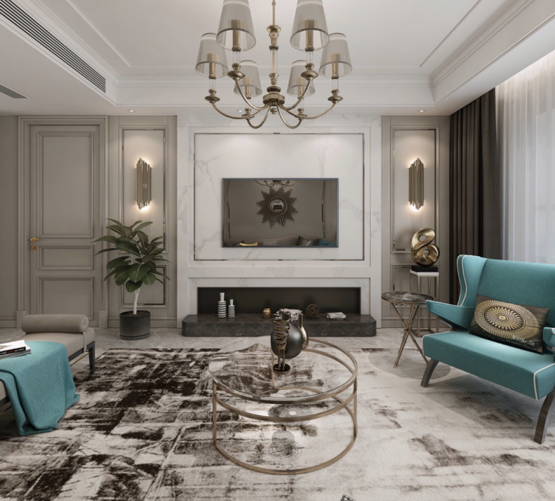 輕奢風格室內裝修效果圖-萬象江山二期三居166平米-電視背景墻 輕奢風格室內裝修效果圖-萬象江山二期三居166平米-電視背景墻