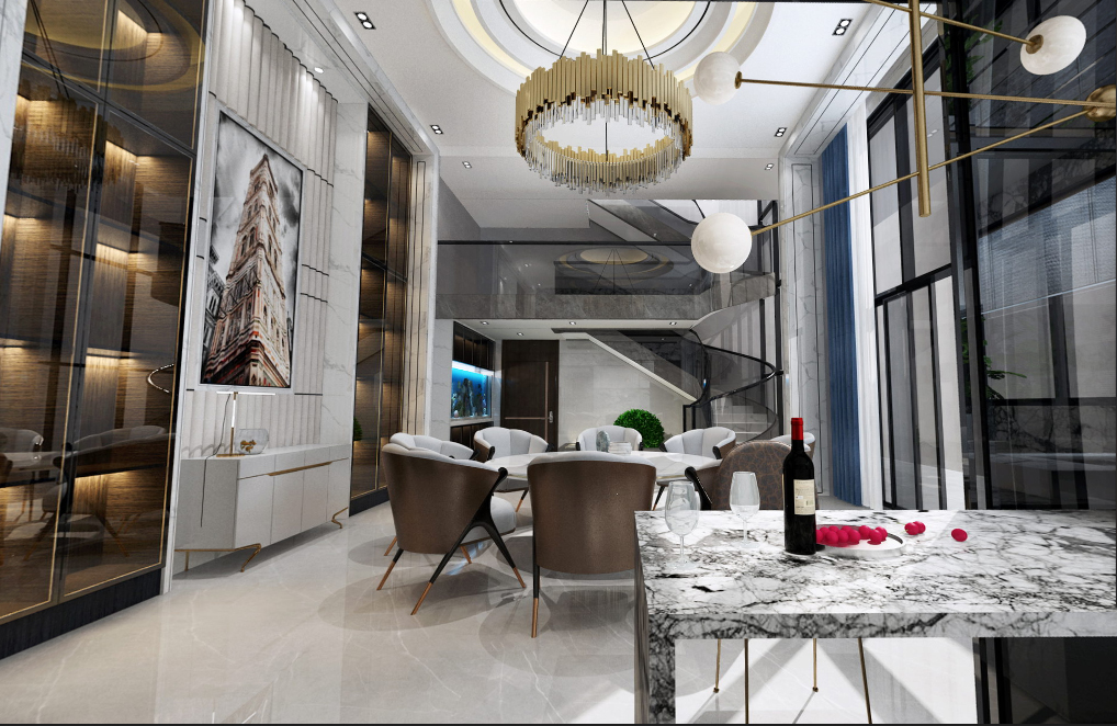 佛山保利外灘一號別墅350平米現代簡約風格室內裝修案例-餐廳 佛山保利外灘一號別墅350平米現代簡約風格室內裝修案例-餐廳