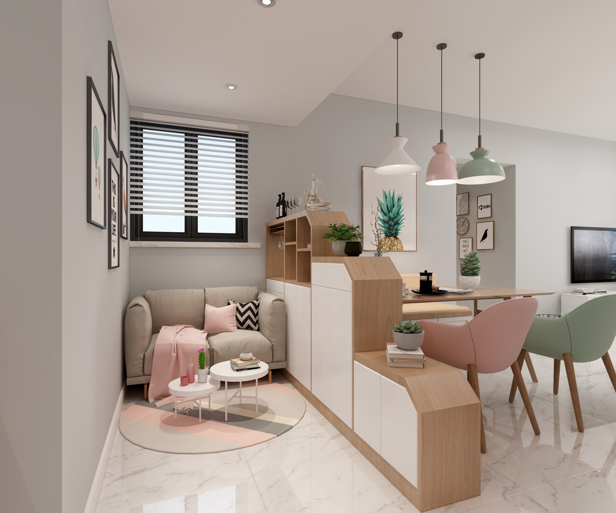 無錫市綠地天空樹商住樓北歐風格三居室裝修案例