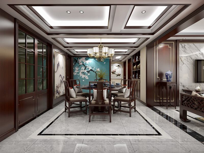 韶關市濱江名都新中式風格三居室裝修案例