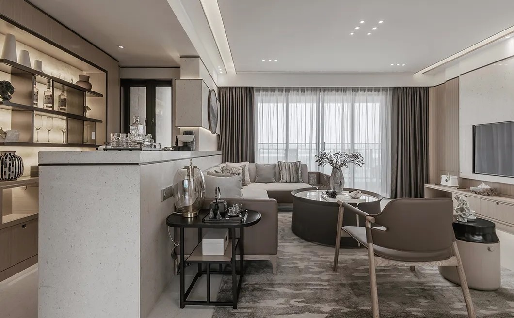 新中式風格家裝設計室內裝修效果圖-客廳島臺 新中式風格家裝設計室內裝修效果圖-客廳島臺