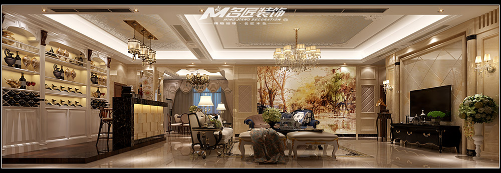 輕奢風格室內裝修效果圖-新壇自建樓平層250平米-客餐廳 輕奢風格室內裝修效果圖-新壇自建樓平層250平米-客餐廳