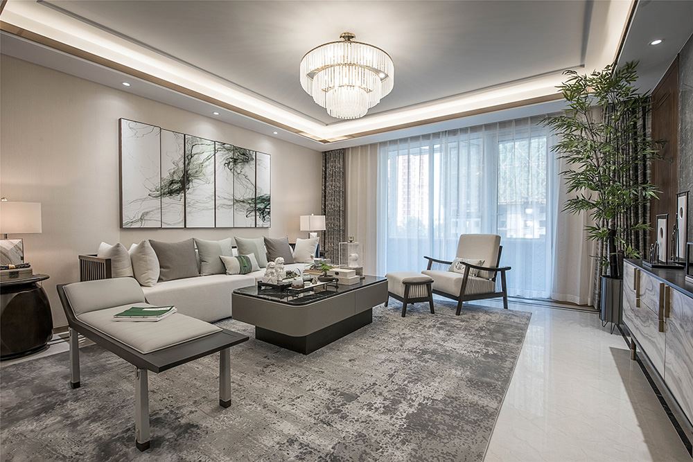 南寧市中海國際社區華府新中式風格三居室裝修案例