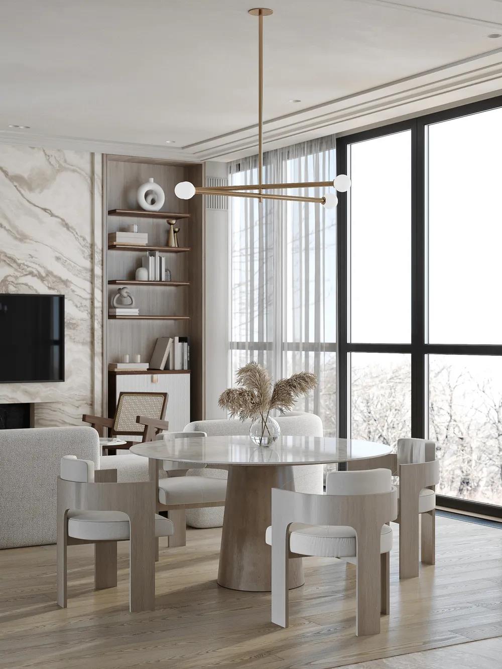 輕奢極簡風(fēng)格室內(nèi)家裝案例效果圖-餐廳 輕奢極簡風(fēng)格室內(nèi)家裝案例效果圖-餐廳
