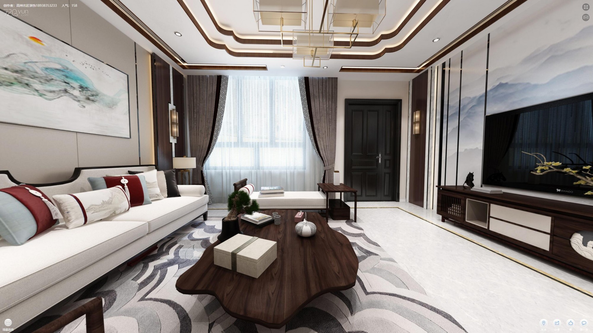 佛山市萬科金域水岸新中式風格別墅裝修案例