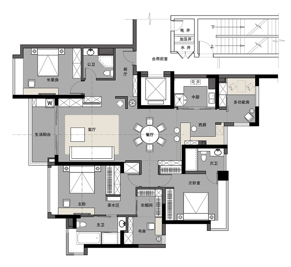 簡約輕奢風格室內裝修設計效果圖-富春山居四居190平米-室內裝修設計平面圖 簡約輕奢風格室內裝修設計效果圖-富春山居四居190平米-室內裝修設計平面圖