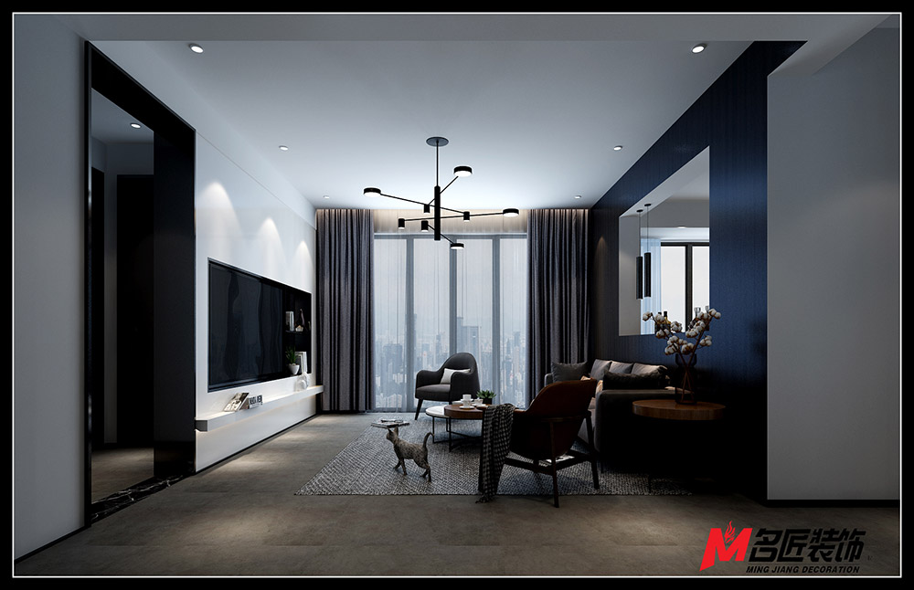 星光耀三居130平米黑白灰輕奢風格裝修案例-客廳 星光耀三居130平米黑白灰輕奢風格裝修案例-客廳