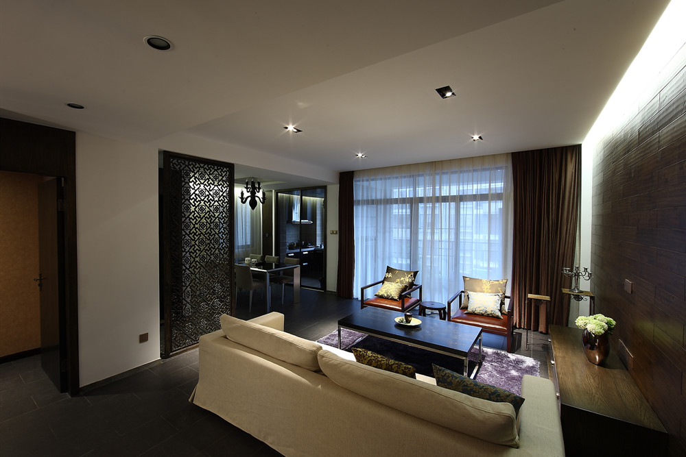 無錫市綠地天空樹商住樓新中式風格二居室裝修案例