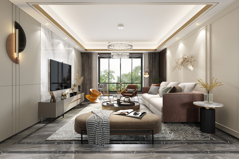 嘉興市東鼎名人府邸輕奢風格三居室裝修案例