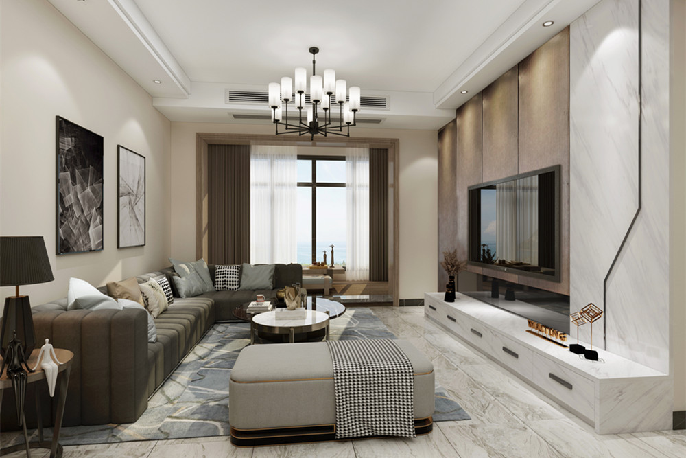 梧州市精通中央公園C區輕奢風格三居室裝修案例