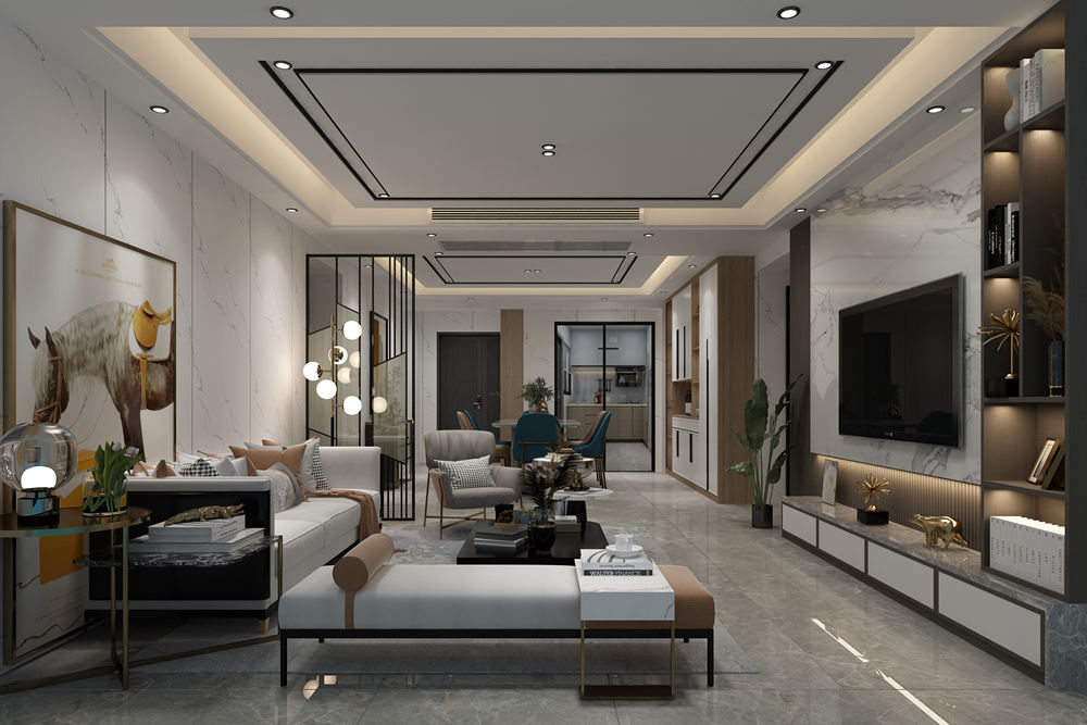 云浮市昊天名都紫荊苑輕奢風格三居室裝修案例