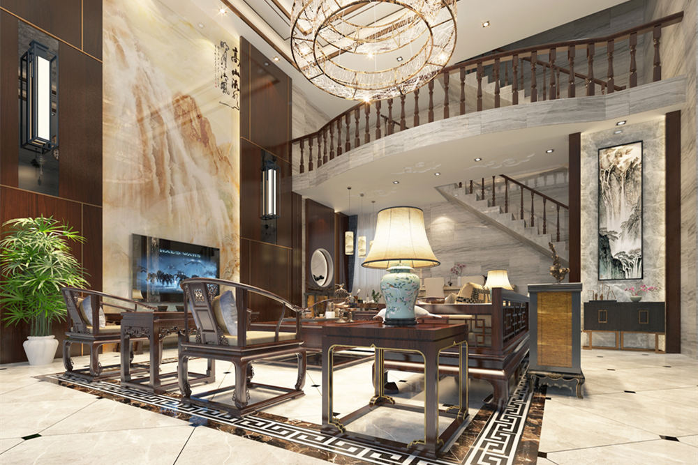 韶關市天御華府新中式風格別墅裝修案例