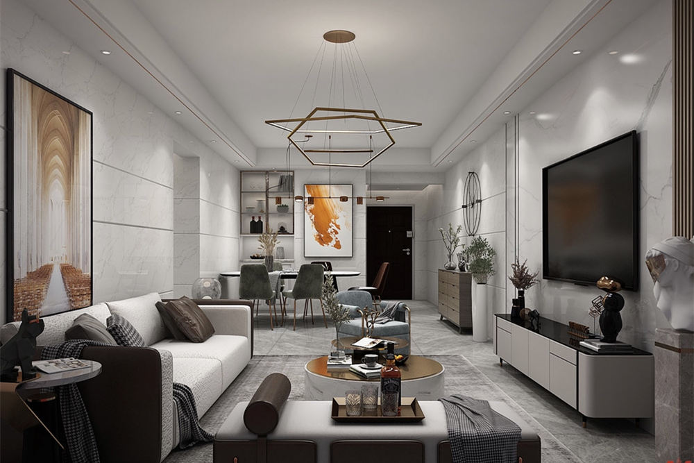 云浮市河景灣花苑現代簡約風格三居室裝修案例