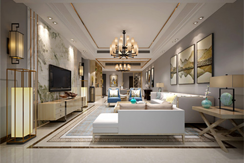 梧州市碧云天新中式風格三居室裝修案例