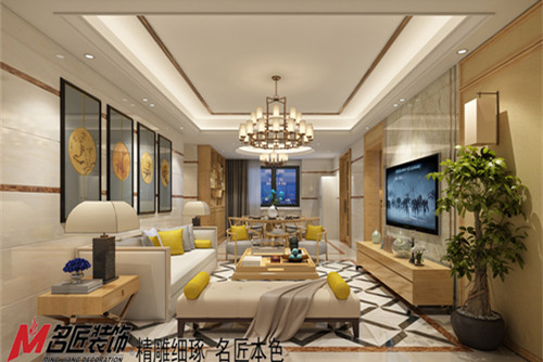 梧州市碧水閣小區新中式風格四居室裝修案例