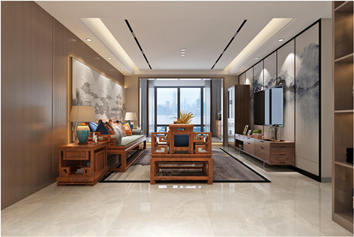 百色市德保御龍灣小區新中式風格三居室裝修案例