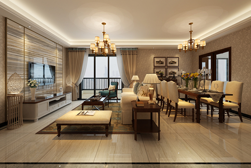 百色市鼎江現代城美式風格三居室裝修案例