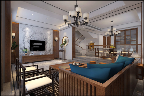 湖州市綠城曉荷江南新中式風格別墅裝修案例