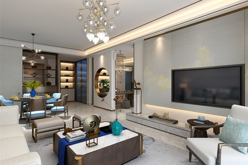 中山市敏捷紫嶺國際新中式風格四居室裝修案例