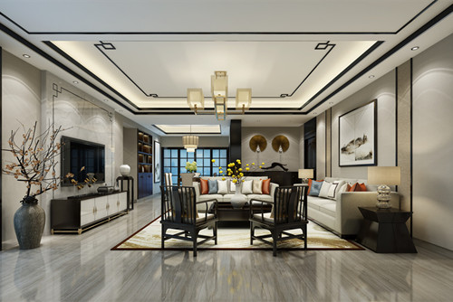 ?？谑懈蹗u花園新中式風(fēng)格三居室裝修案例